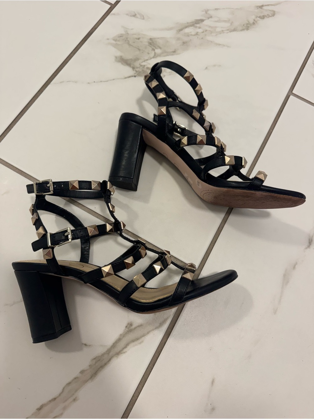 Jessica Simpson Black Studded Strappy Block Heel Sandals